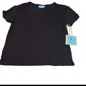 NWT CeCe Black V-Neck Front Short Sleeve Top Size XS